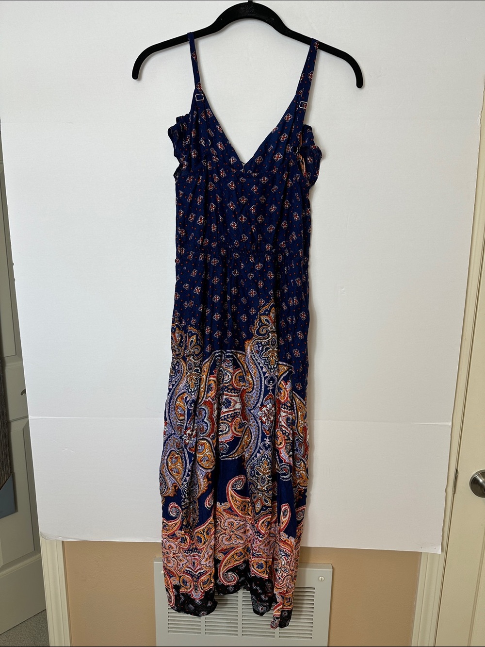 bobeau Navy Paisley Maxi Dress with Orange Accents - Picture 3 of 4